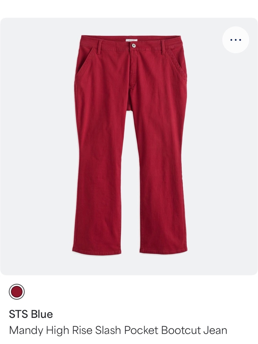 NWT STS Blue Mandy High Rise Bootcut Jeans Red Size 22 -Deep Red
